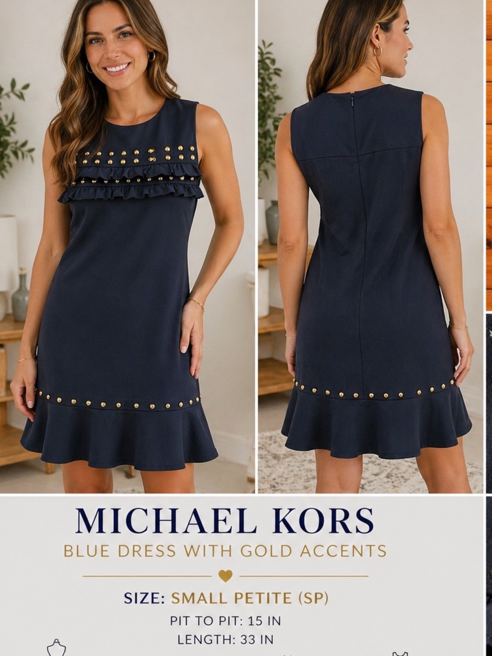 🧁Michael Kors Navy Blue Dress with Gold Accents
